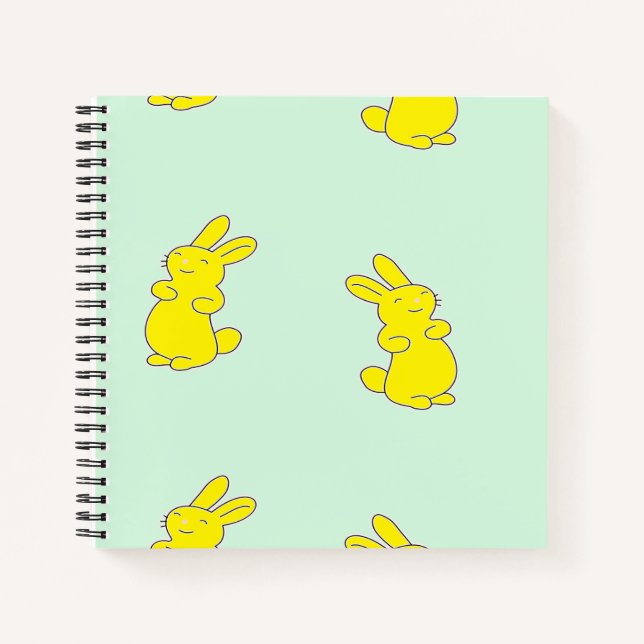 Yellow happy bunnies on teal notebook (Front)