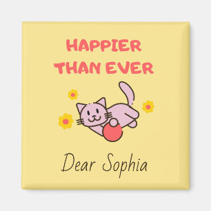 Yellow Happy Cat with Flowers Magnet