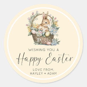 Yellow Happy Easter Bunny Classic Round Sticker