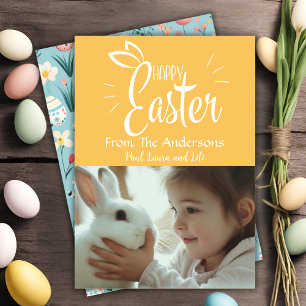 Yellow Happy Easter Custom Photo Holiday Card