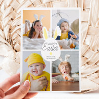 Yellow happy Easter ears eggs 4 photos collage