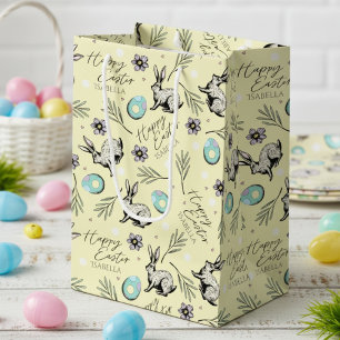 Yellow Happy Easter Name Bunny Medium Gift Bag