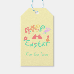 Yellow Happy Easter rabbit Gift Tags 