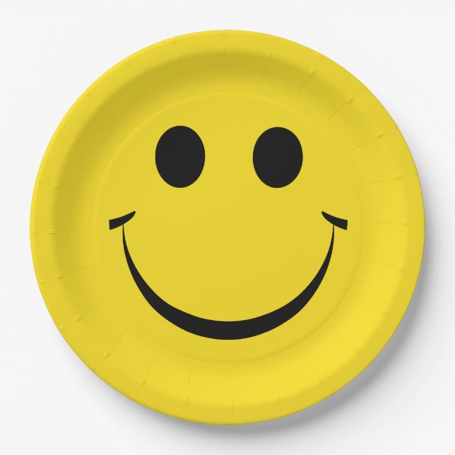 Yellow Happy Face Birthday Cute Paper Plates (Front)