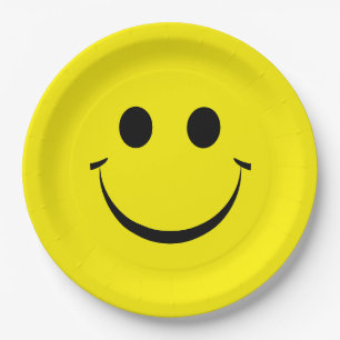 Yellow Happy Face Birthday Paper Plate