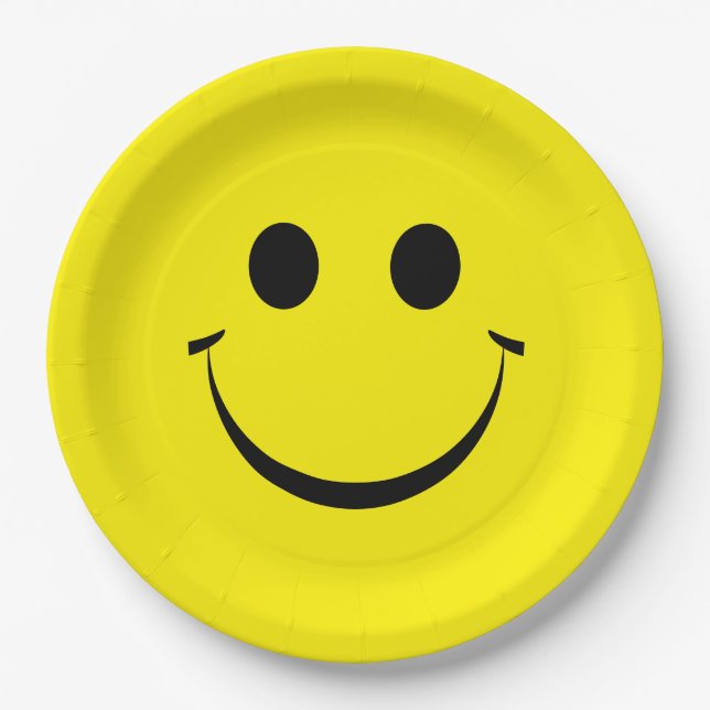 Yellow Happy Face Birthday Paper Plate (Front)