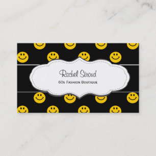 Yellow Happy Face Pattern Black Business Cards