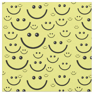 yellow happy face pattern print fabric