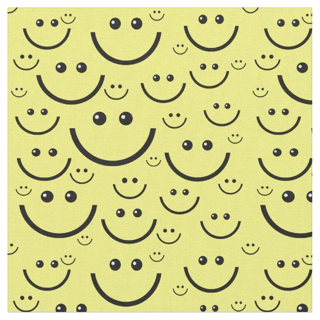 yellow happy face pattern print fabric (Close Up)