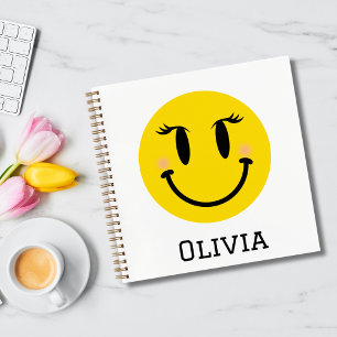 Yellow Happy Girly Face, Fun Personalised Notebook