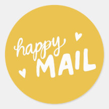 Yellow Happy Mail postage and packaging sticker