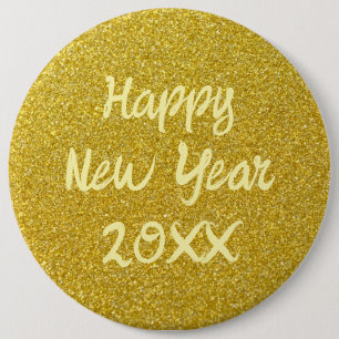 Yellow Happy New Year 6 Cm Round Badge