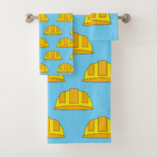 Yellow Hard Hat Cartoon Bath Towel Set