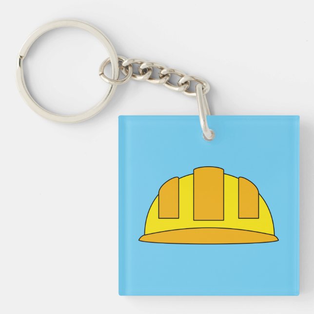 Yellow Hard Hat Cartoon Key Ring (Front)