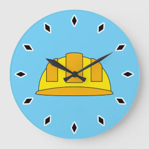 Yellow Hard Hat Cartoon Large Clock