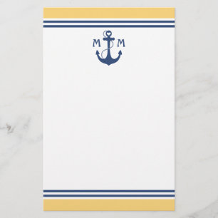 Yellow Heart Anchor Monogram Stationery