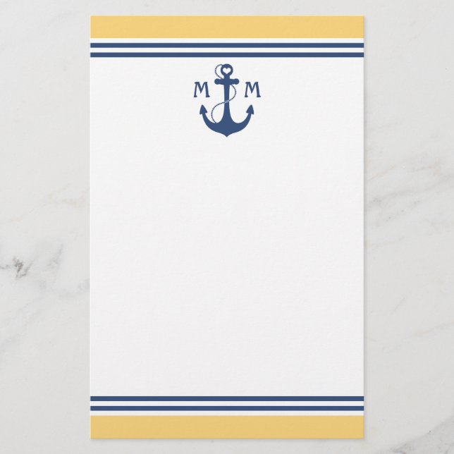 Yellow Heart Anchor Monogram Stationery (Front)