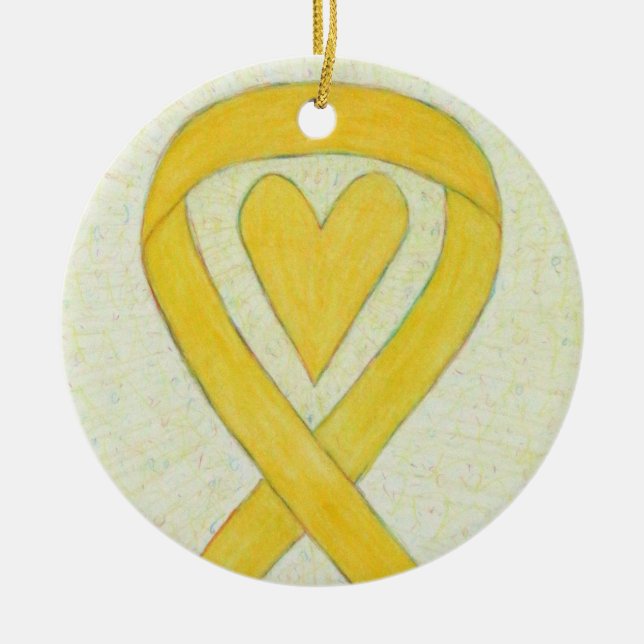 Yellow Heart Awareness Ribbon Customised Ornaments (Front)