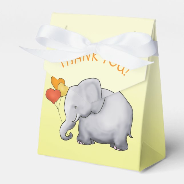 Yellow Heart Balloons Elephant Neutral Baby Shower Favour Box (Front Side)