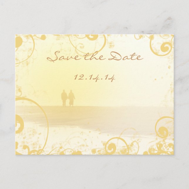 Yellow Heart Beach Wedding Announcement Postcard (Front)