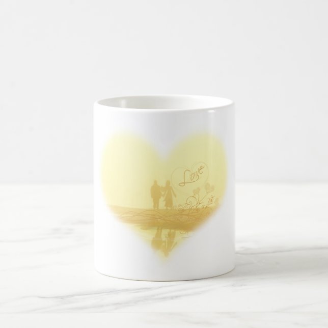 Yellow Heart Beach Wedding Coffee Mug (Center)