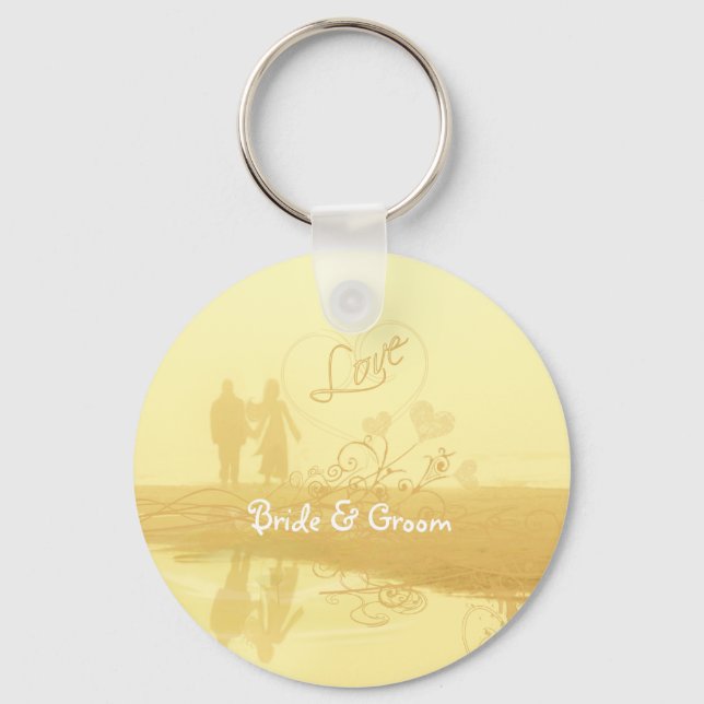 Yellow Heart Beach Wedding Key Ring (Front)