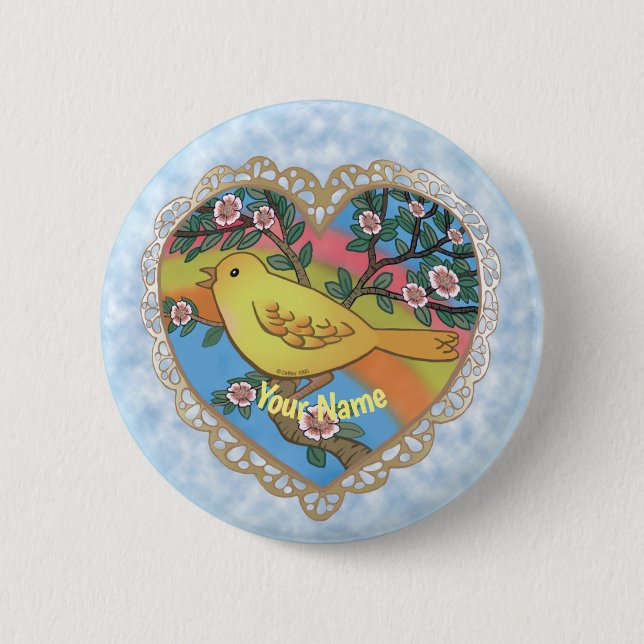 Yellow Heart Bird custom  6 Cm Round Badge (Front)