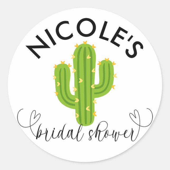 Yellow Heart Cactus Fiesta Love Bridal Shower Classic Round Sticker (Front)
