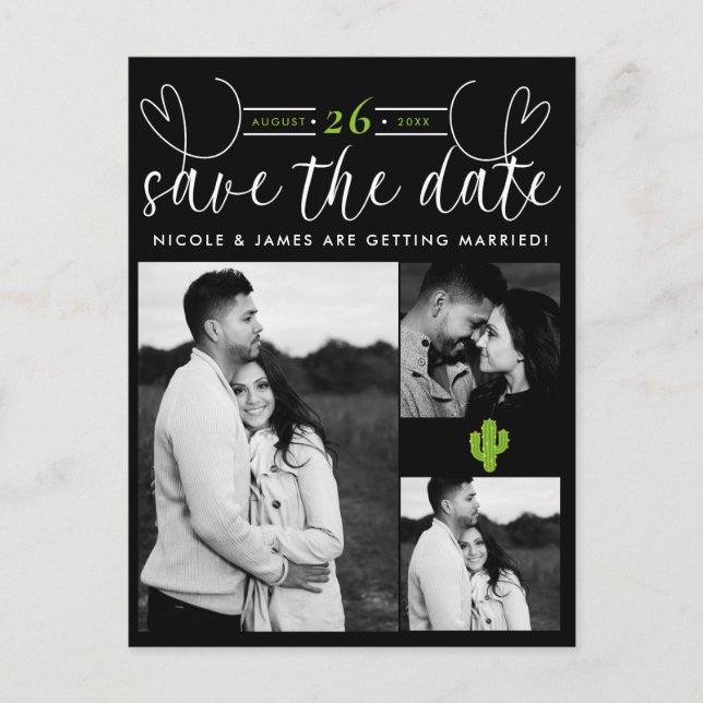 Yellow Heart Cactus Fiesta Love Save the Date Announcement Postcard (Front)
