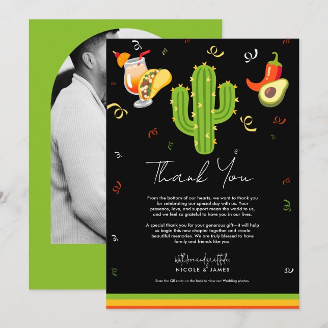 Yellow Heart Cactus Fiesta Love Thank You Invitation (Front/Back)