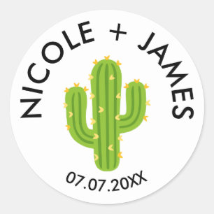 Yellow Heart Cactus Fiesta Love Wedding Classic Round Sticker