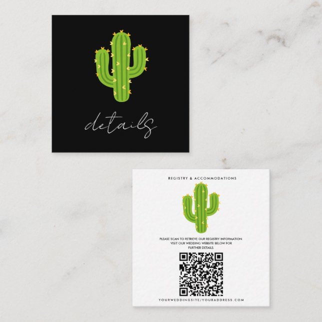 Yellow Heart Cactus Fiesta Love Wedding Details Square Business Card (Front/Back)
