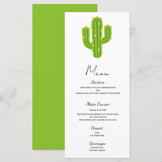 Yellow Heart Cactus Fiesta Love Wedding Menu (Front/Back)