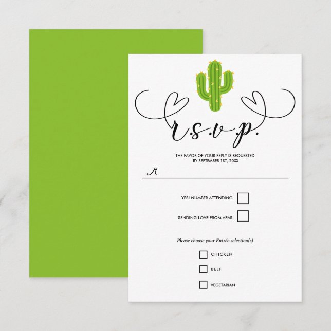 Yellow Heart Cactus Fiesta Love Wedding RSVP (Front/Back)