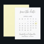 Yellow Heart Calender Budget Wedding Save the Date<br><div class="desc">Modern budget save the date featuring a simple calendar in soft grey with the words, "Save the Date" and your names in an elegant handwriting font and a pastel yellow heart surrounding your date, over a white background. DESIGN TIP: For a column that does not have a date in the...</div>