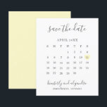 Yellow Heart Calender Budget Wedding Save the Date<br><div class="desc">Modern budget save the date featuring a simple calendar in soft grey with the words, "Save the Date" and your names in an elegant handwriting font and a pastel yellow heart surrounding your date, over a white background. DESIGN TIP: For a column that does not have a date in the...</div>