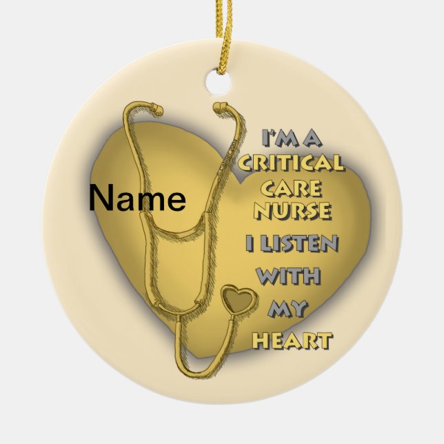 Yellow Heart Critical Care Nurse Ceramic Tree Decoration (Front)