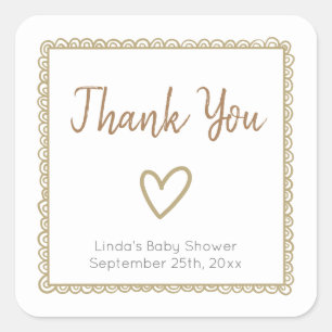 Yellow Heart Doodle Thank You Baby Shower Square Sticker