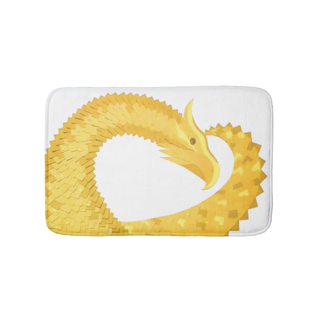 Yellow heart dragon on white bath mat (Front)