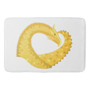 Yellow heart dragon on white bath mat