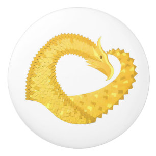 Yellow heart dragon on white ceramic knob