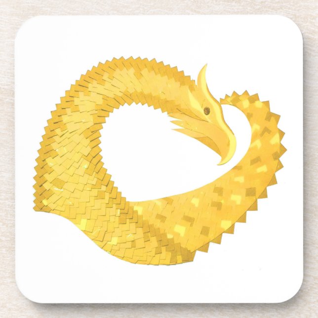 Yellow heart dragon on white coaster (Front)