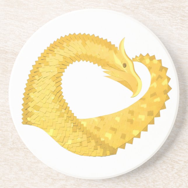 Yellow heart dragon on white coaster (Front)