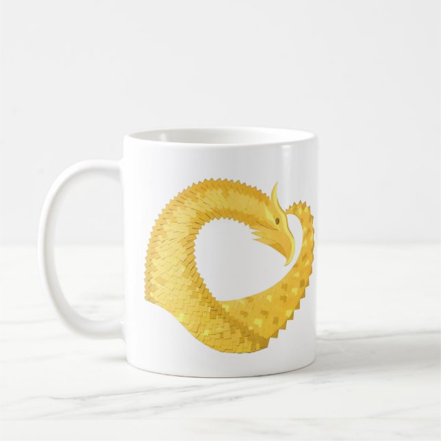 Yellow heart dragon on white coffee mug (Left)
