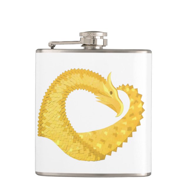 Yellow heart dragon on white hip flask (Front)