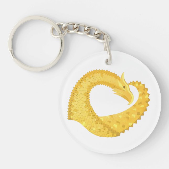 Yellow heart dragon on white key ring (Front)