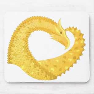 Yellow heart dragon on white mouse mat