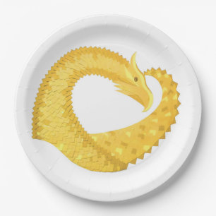 Yellow heart dragon on white paper plate