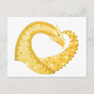 Yellow heart dragon on white postcard