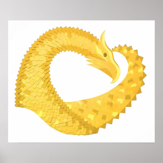 Yellow heart dragon on white poster (Front)